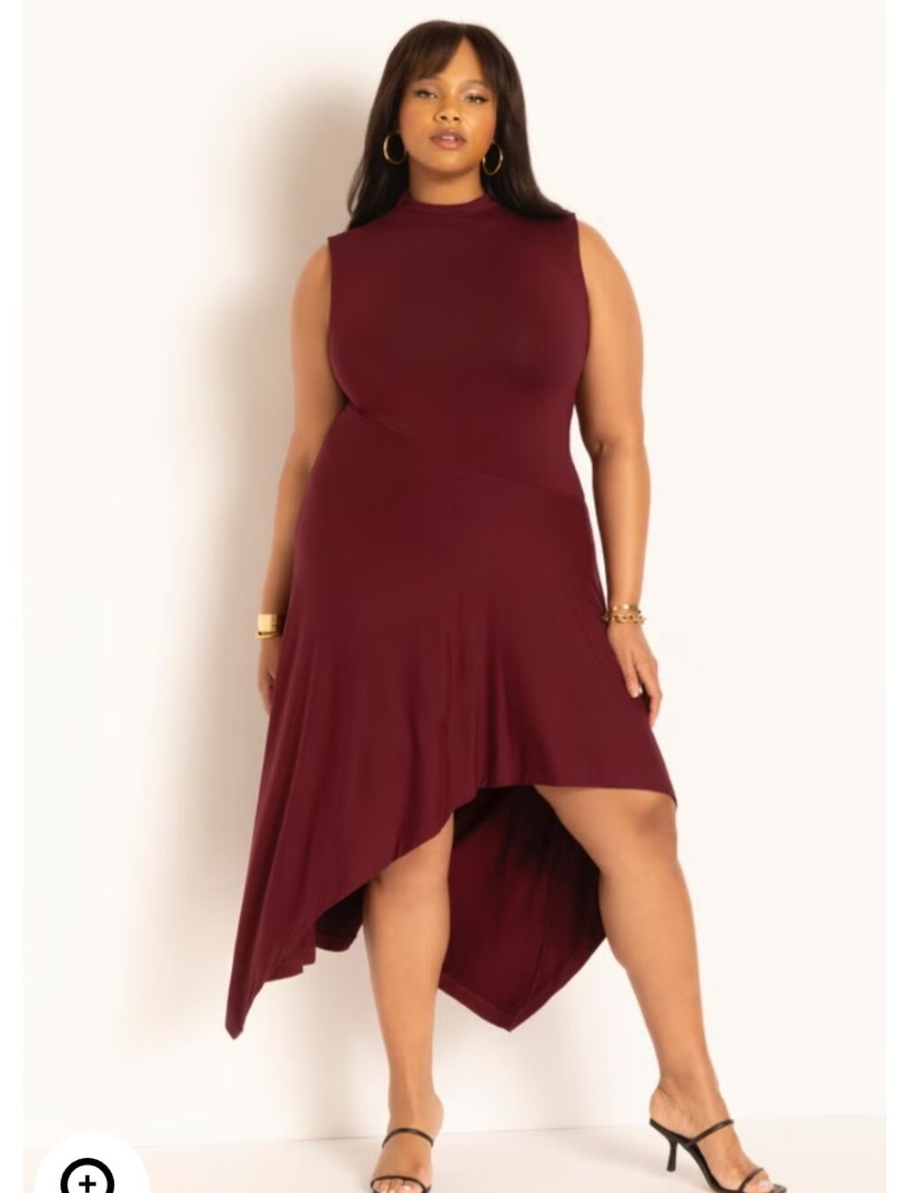 Eloquii Sleeveless High-Low Dress in Deep Burgundy